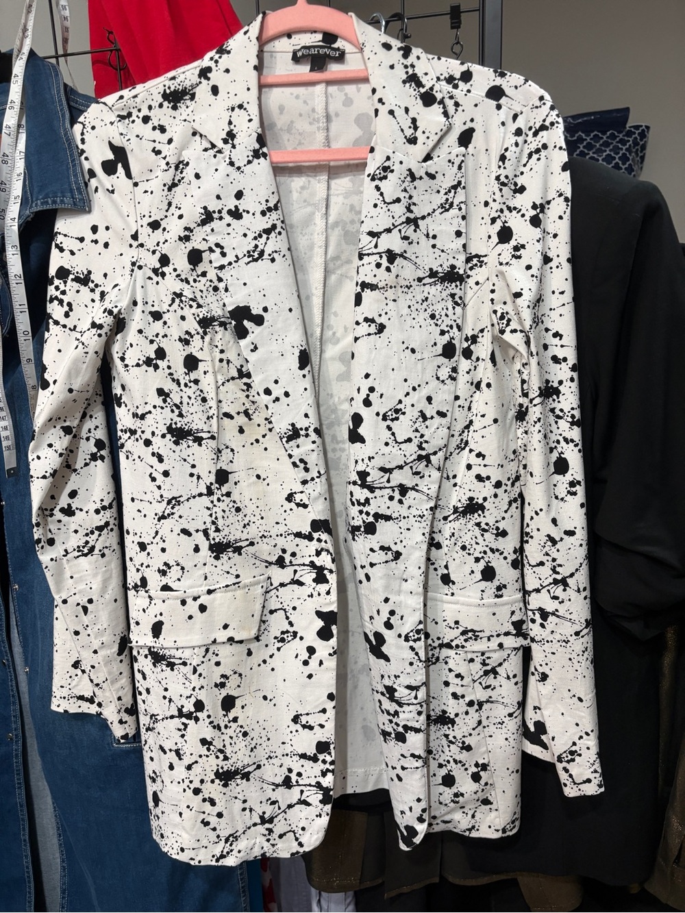 White Blazer with Black Paint-Splatter Print